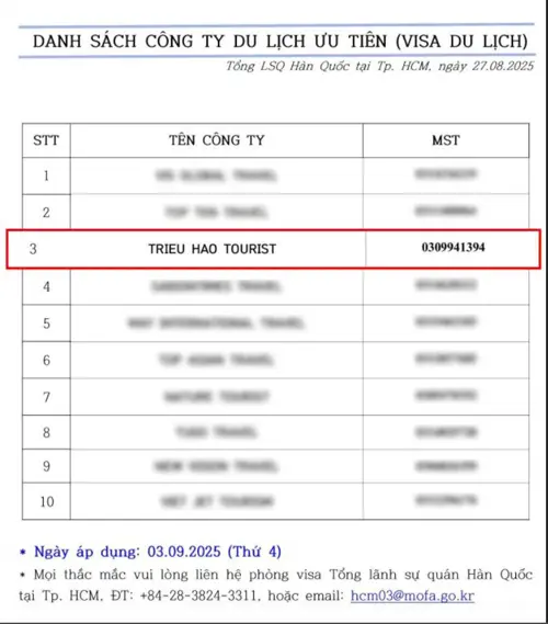 Du Lịch Triều Hảo Vinh Dự Nằm Trong Top Công Ty Du Lịch Ưu Tiên Của Tổng Lãnh Sự Quán Hàn Quốc 2025